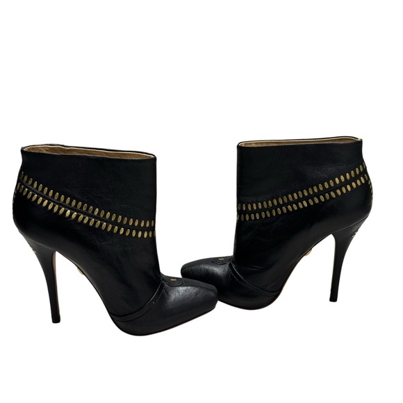 Women’s L.A.M.B. Black Leather W/ Gold Accent Studded Stiletto Booties: Size 6 - Picture 9 of 9